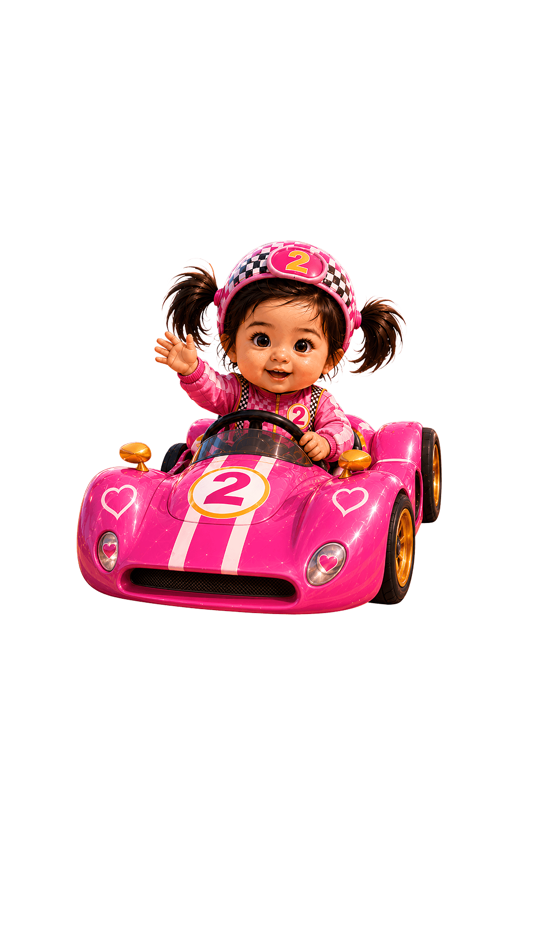 Jaylie Veronica riding a pink race car